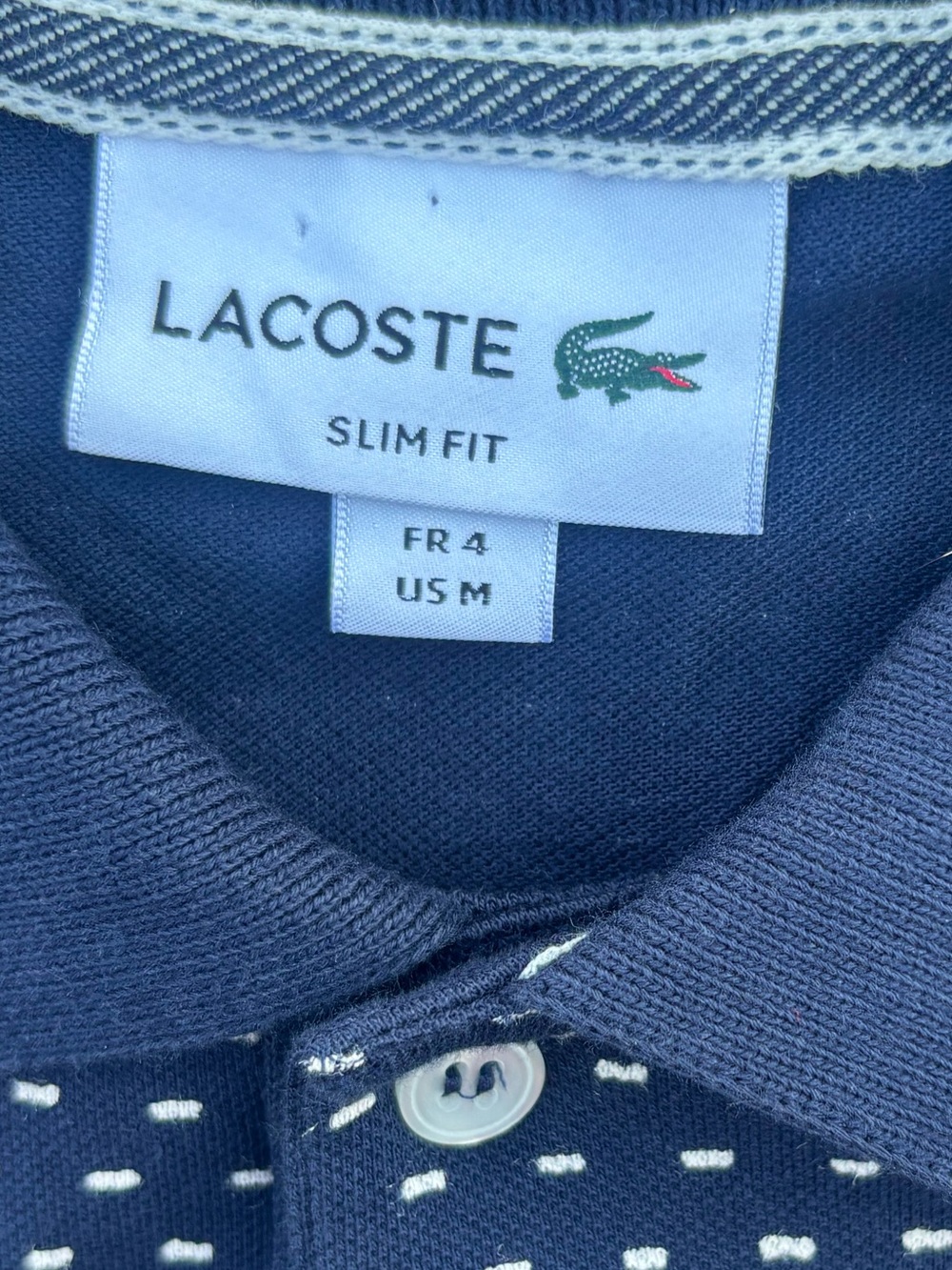 Lacoste Men’s Slim Fit Polo Shirt Navy White Micro Dot Crocodile Logo Size 4 Med - Picture 2 of 4